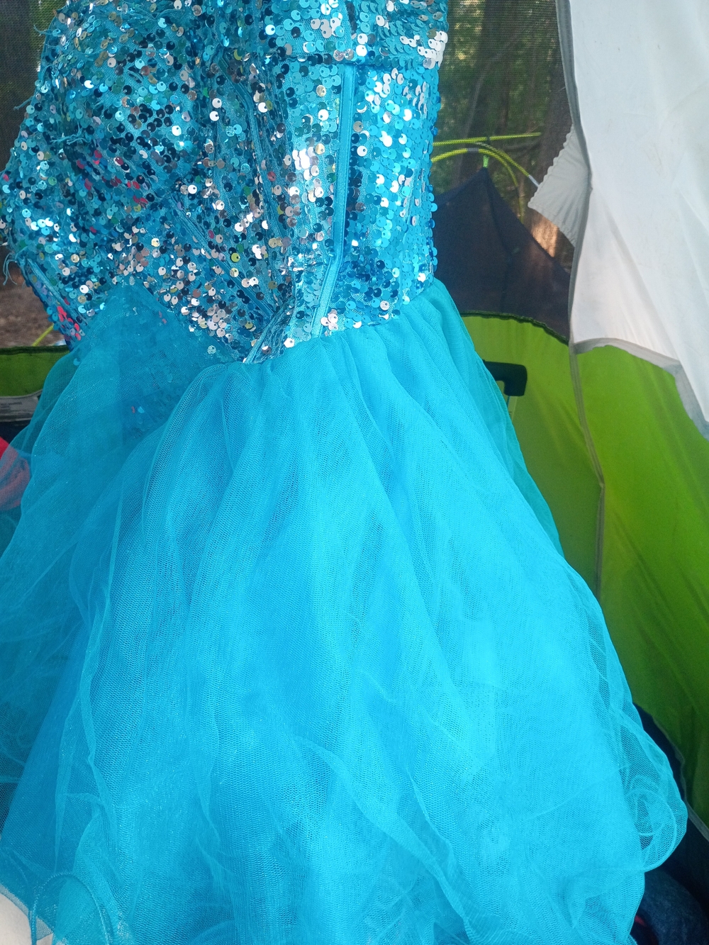Sequin Bodice Teal Tulle Party Dress for Girls